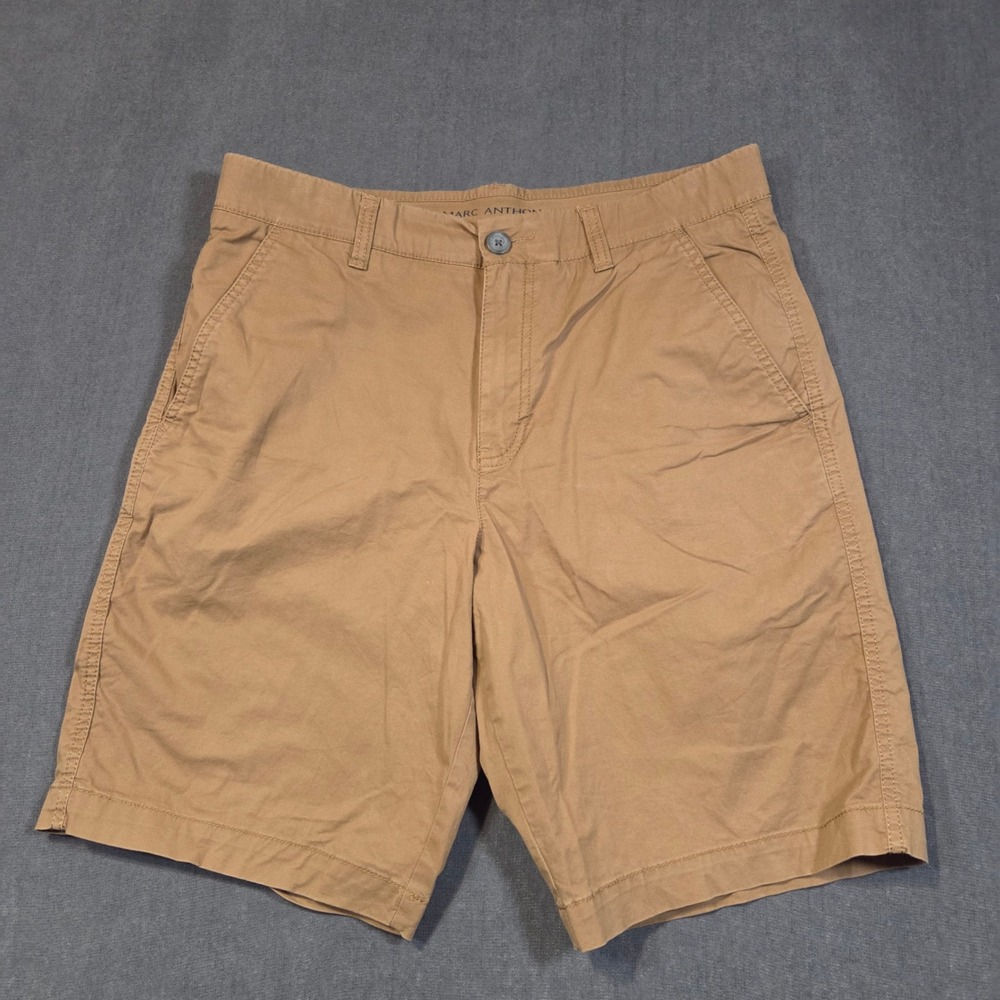 Marc Anthony Chino Shorts Mens 32 Tan Khaki Flat Front Cotton Stretch Casual